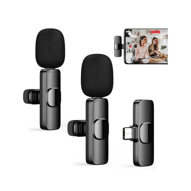 Draadloze kraagcliptype Microfoon Portable Audio Video Recording Mini Mic voor iPhone Android Live -uitzendapparatuur Gaming Telefoon MIC DHL SNEL