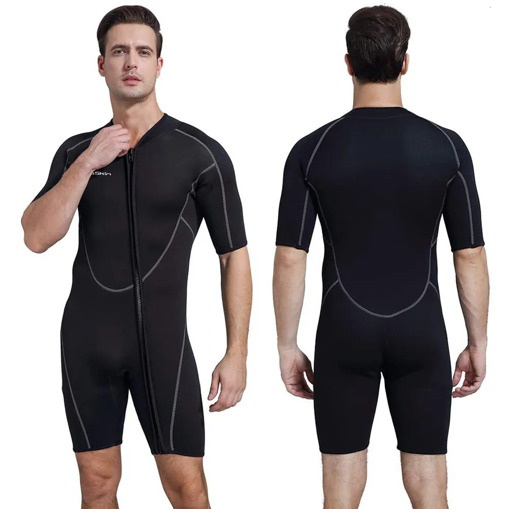 Wetsuits Drysuits Mens 3mm Neoprene Shorty Wetsuit Manga Curta Frente Zip Mergulho Terno Snorkeling Surf Natação Swimwear Swimsuit 230418