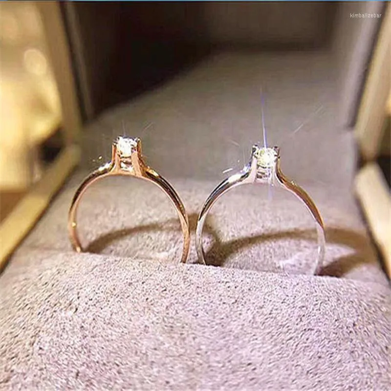 Pierścionki ślubne Eleganckie różowe złoto pierścionek z palca obiecujący zaręczyny Kryształowy kamień cyrkonu słodki mały dla kobiet