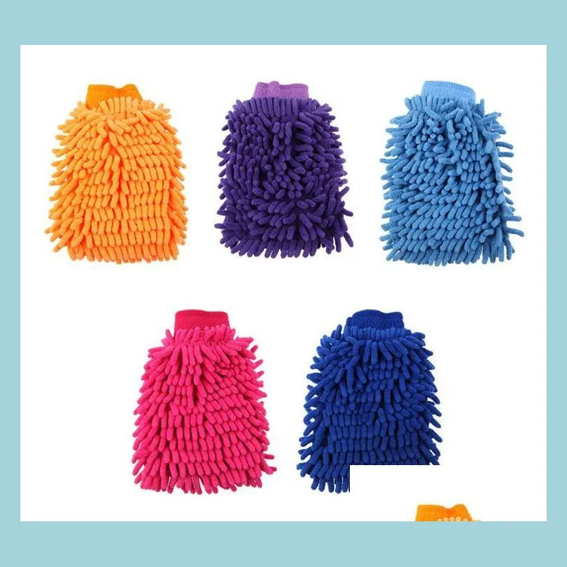 Cleaning Gloves Chenille Microfiber Scratch Car Wash Mitt Double Sided Household Tools Organization Mitts Thick Drop Delivery Home G Dhjxf
