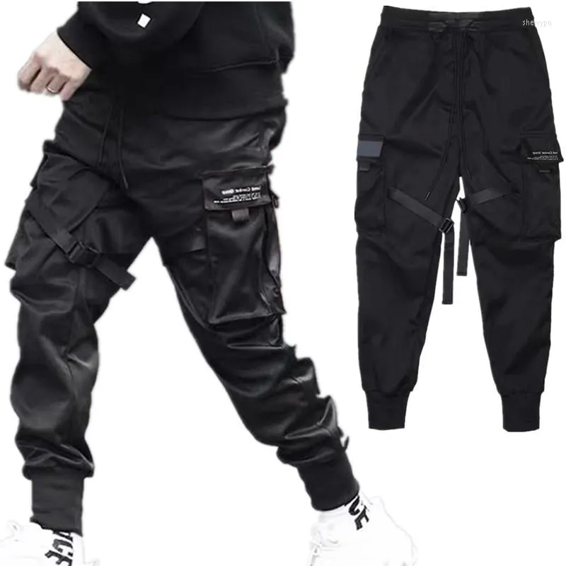 Mannen Broek Hip Hop Jongen Track Elastische Taille Harembroek Mannen Streetwear Punk Linten Ontwerp Broek Mannelijke Zwarte Zakken joggers