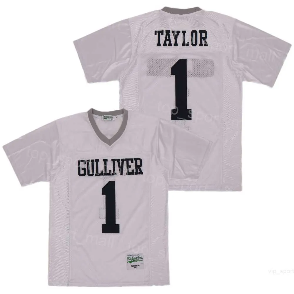 High School Football 1 Sean Taylor Jerseys Gulliver Preparatory College Moive Breathable Team White Pure Cotton Retro Pullover Embroidery Sewing for Sport Fans