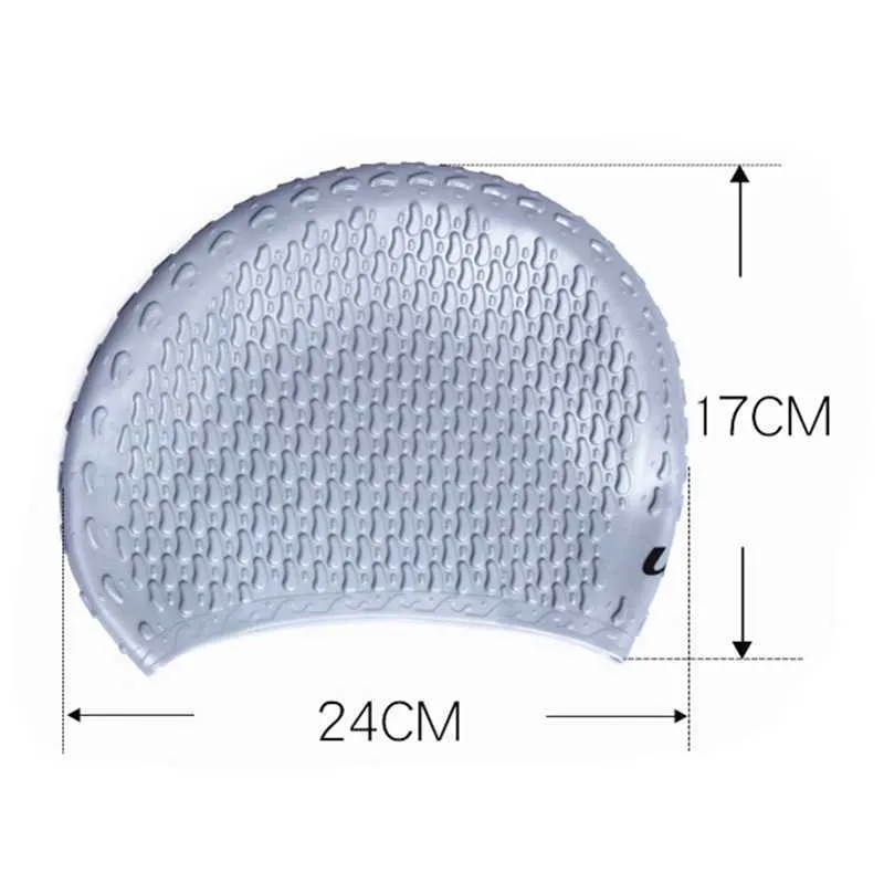 Toucas de natação para adultos, adequadas para homens, mulheres, cabelos longos, cor sólida, à prova d'água, protetores de ouvido para piscina, touca de mergulho de silicone grande P230531