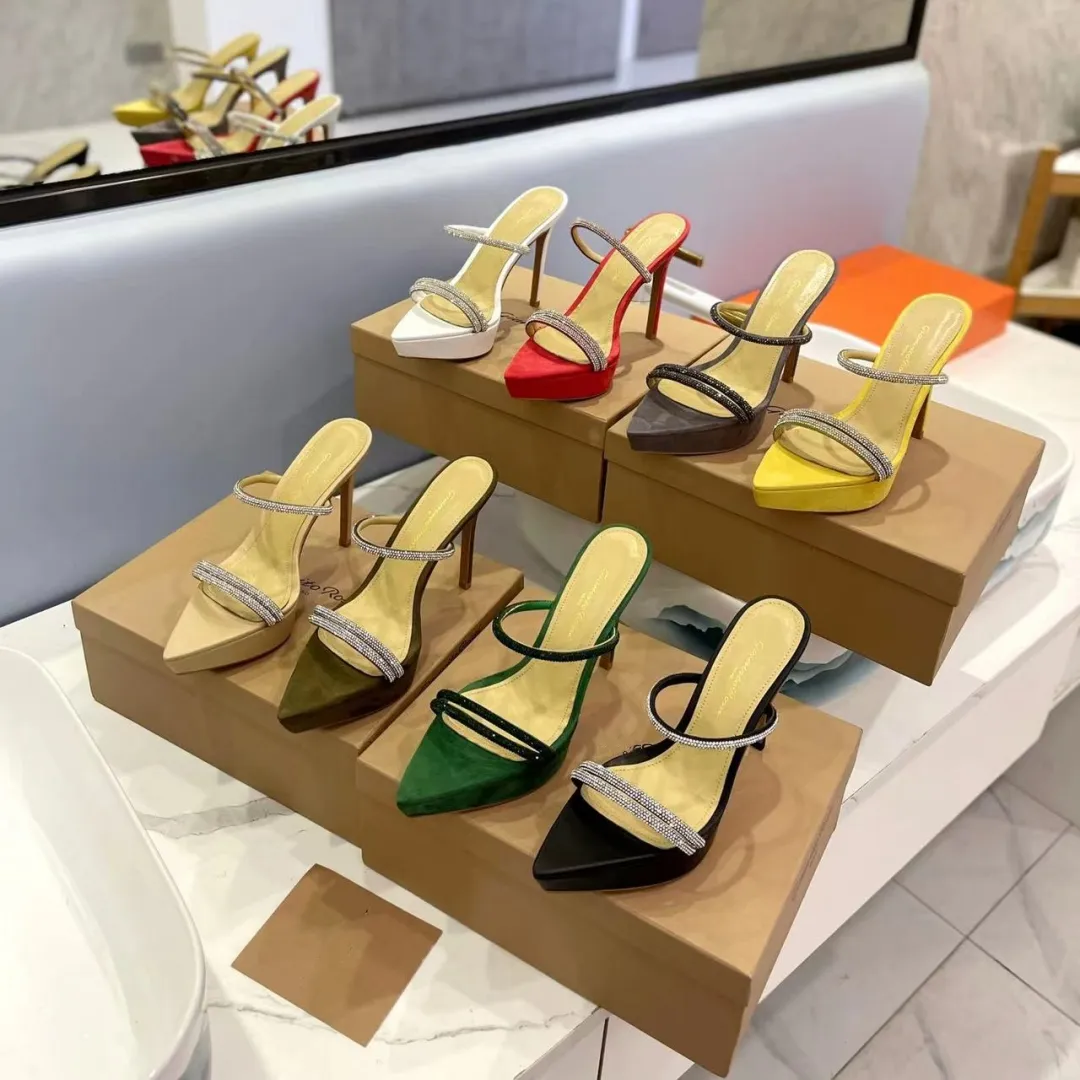 Tasarımcı Sandallar Parlak Rhinester Elbise Ayakkabı Lüks Moda Seksi Yepyeni Ayakkabı Kadın Kare Toe Terlik 2023'te SATILDI