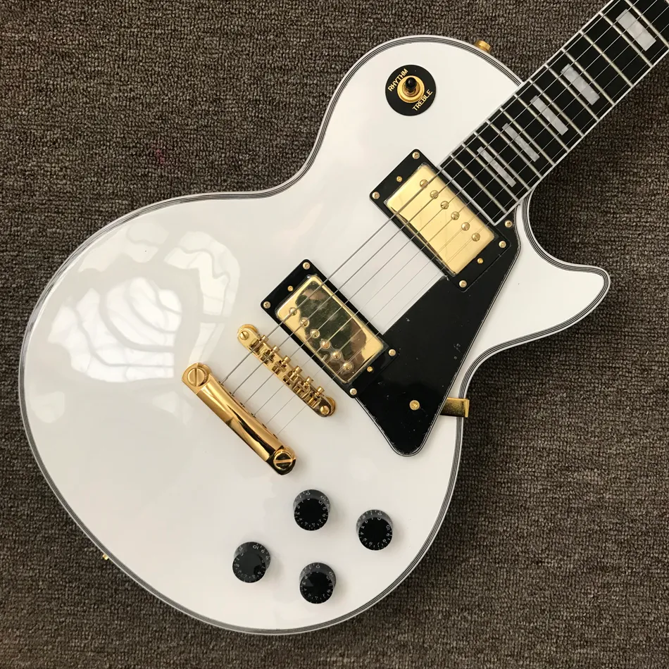 2024 Loja personalizada, feita na China, guitarra elétrica personalizada de alta qualidade, escala de ébano, encadernação de trastes, hardware dourado, frete grátis