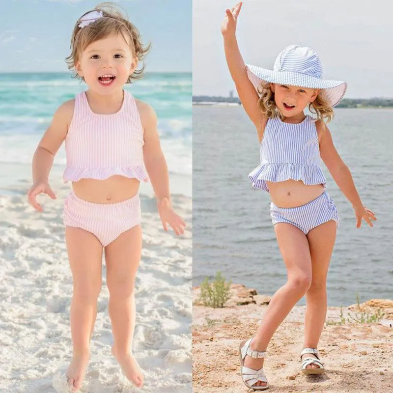 Einteiler Sommer Kinder Bademode Kleinkind Kinder Baby Mädchen Badeanzug Gestreifter Badeanzug Bikini 2er Set C