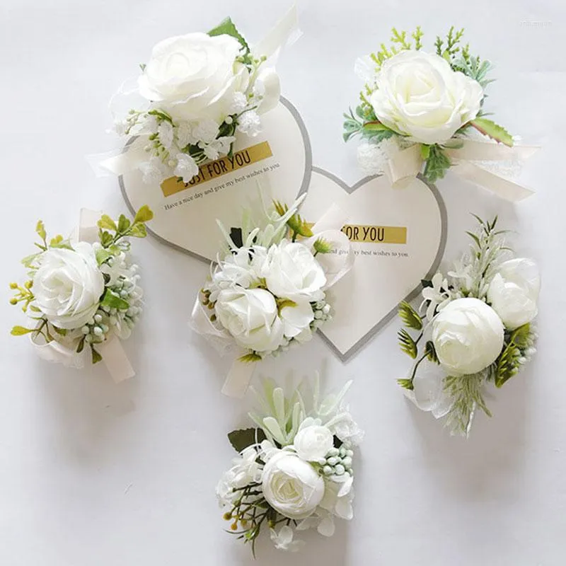 Decorative Flowers 4PCS Romantic Wedding Artificial Flower White Rose Fake Plant For Business Decoration Floral Party Supplies Small Hand