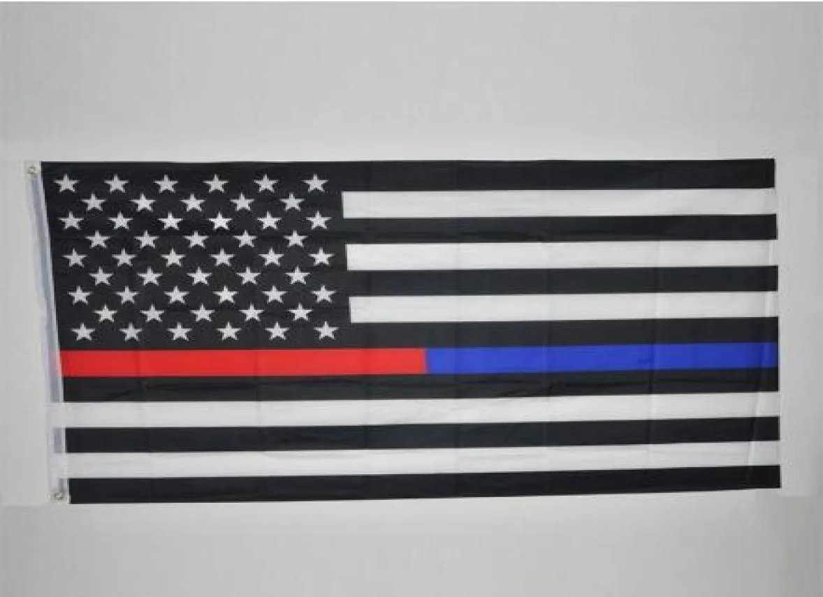 90150 cm BlueLine Banderas de la policía de EE. UU. 3x5 pies Línea azul delgada Bandera de EE. UU. Bandera estadounidense negra, blanca y azul con ojales de latón 50 piezas 9039754