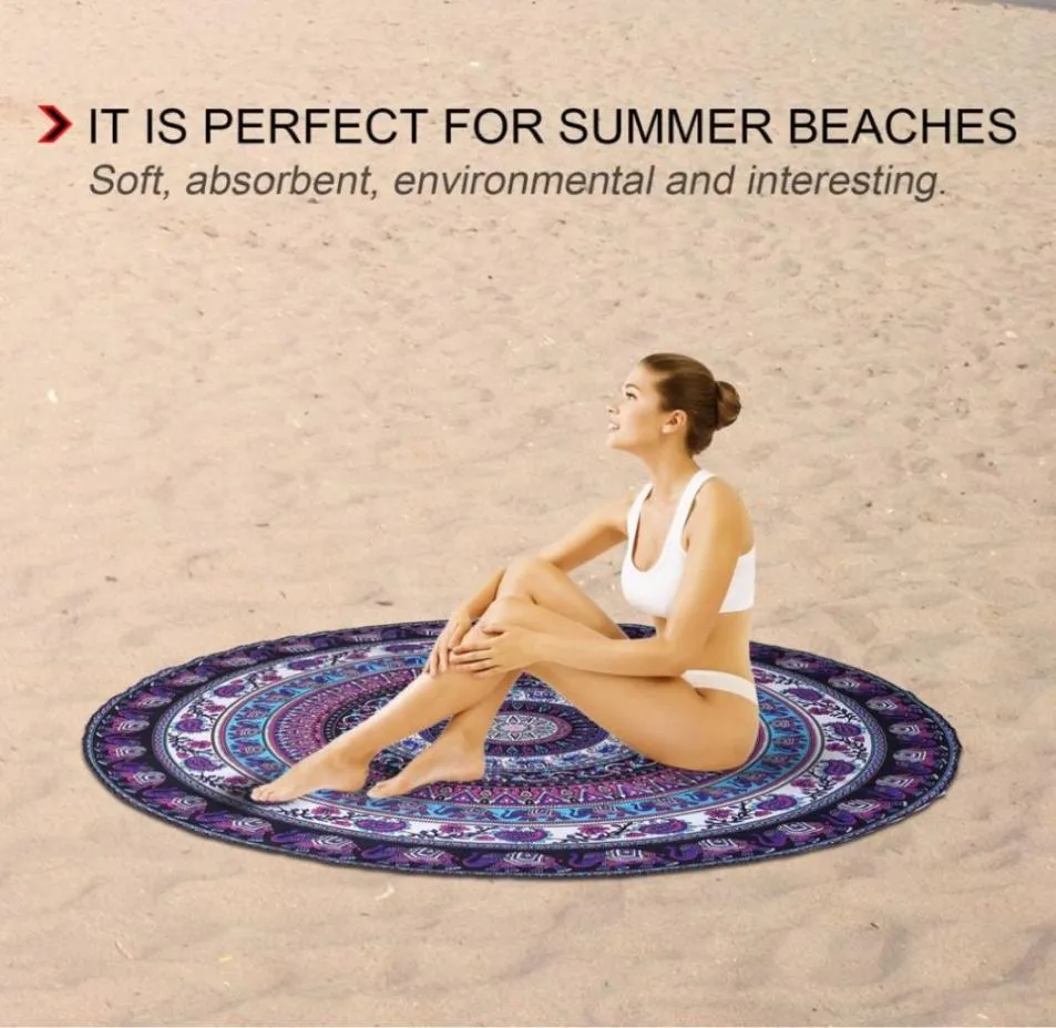 European American Round Shape Beach Towel Elephant Digital Printed Polyester Blanket Table Yoga Sports Mat9245112