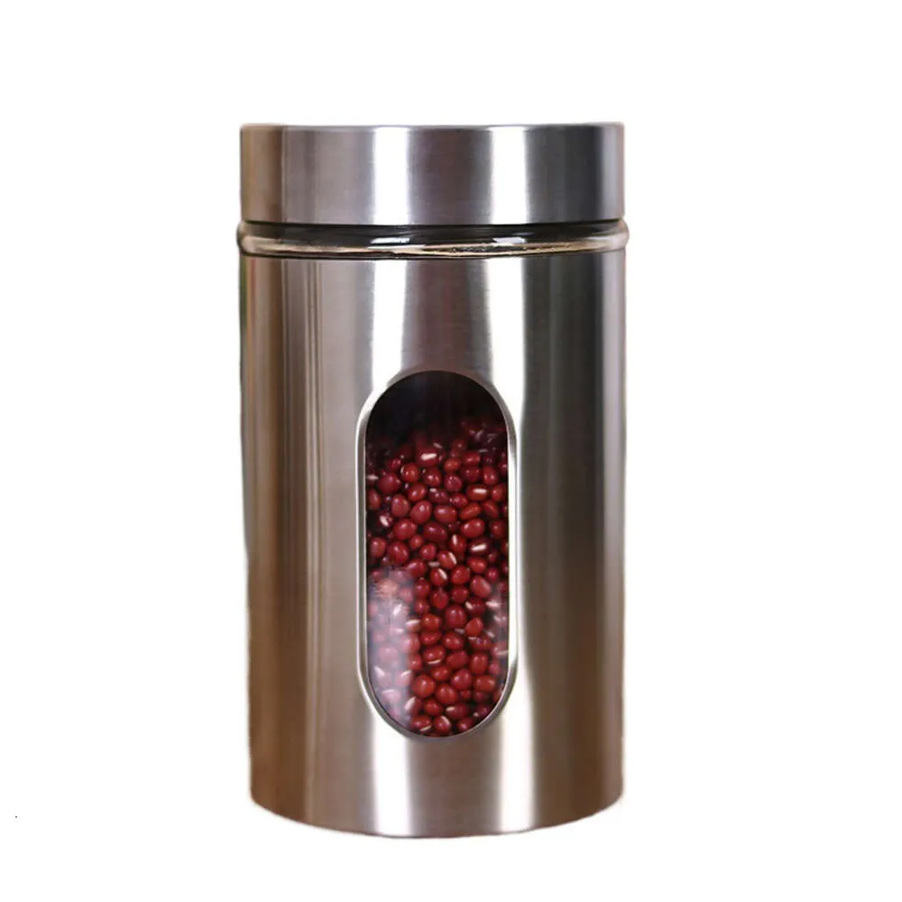 Kitchen Stainless Steel Cylinder Storage Jar Beans Peanut Containers Organization Food Visible Preservation Sealed Tanks Box Tarro De Almacenamiento Cilindrico