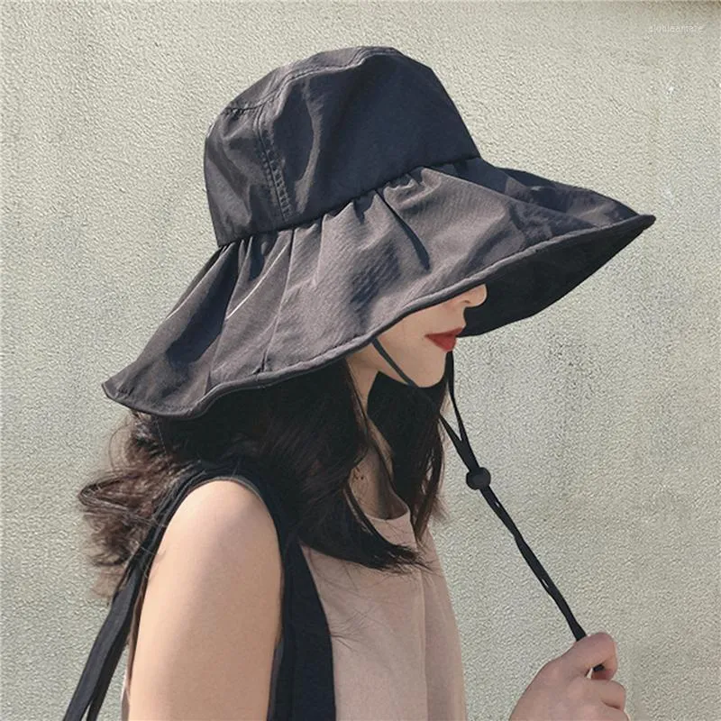 Beanies Beanie/Skull Caps Women's Bucket Hat Summer Solid Color Cap Japanese Simple Foldable Casual Vinyl Sunscreen And HatBeanie/Skull