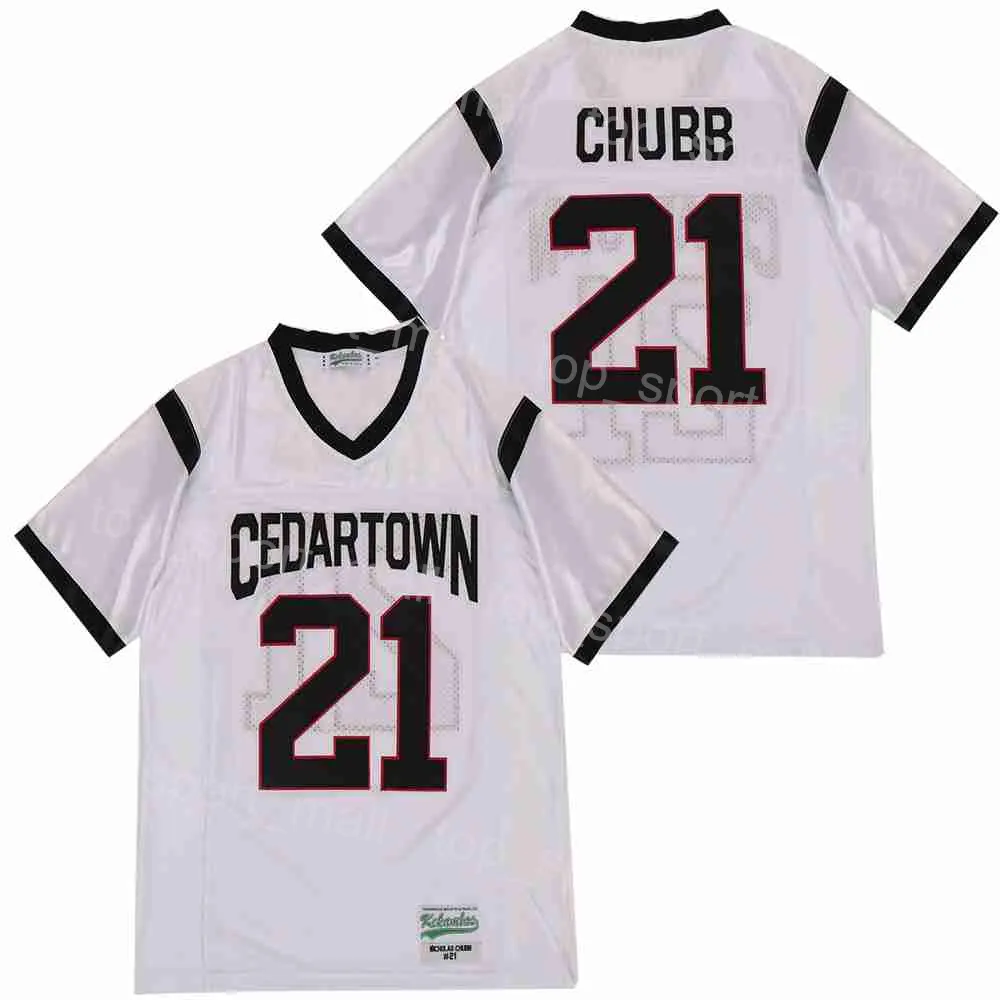 고등학교 축구 Cedartown 21 Nick Chubb Jersey Moive Team Awit White Pure Cotton All Stitched 통기성 대학 풀오스 스포츠 팬 레트로 대학교