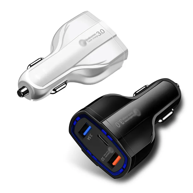 3 USB -poorten snelle auto -oplader snel opladen 3.0 Auto telefoonladeradapter voor iPhone Samsung Charger geen retailverpakking