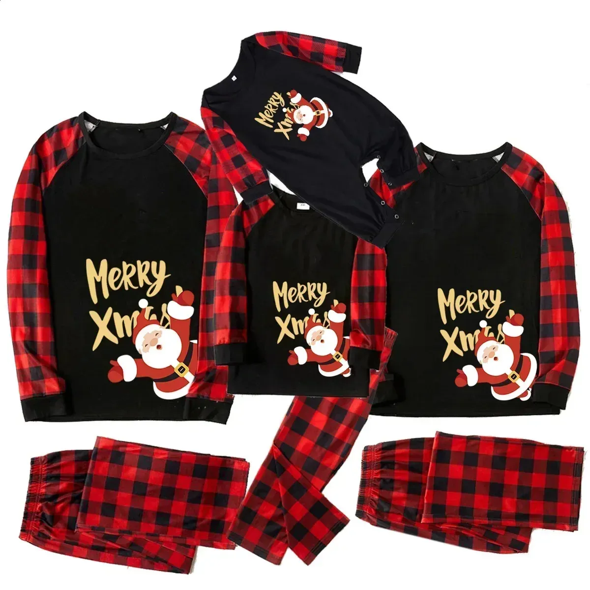 Одинаковые комплекты для всей семьи Merry Xmas 2023 Зимний комплект одежды с принтом Санта-Клауса для родителей и детей Рождественские пижамы Мягкая одежда для сна 231118