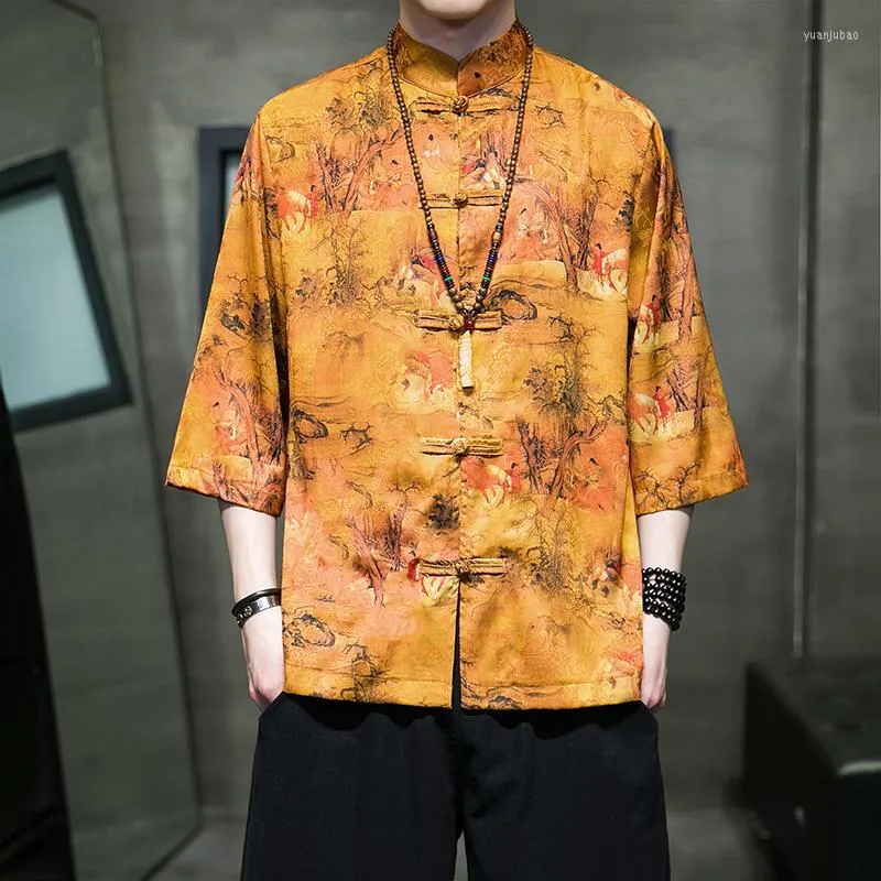 Men's Casual Shirts Men's Oriental Tai Chi Shirt Asian Chinese Top Traditional Costume Vintage Tang Dress Ice Silk Short Sleeve