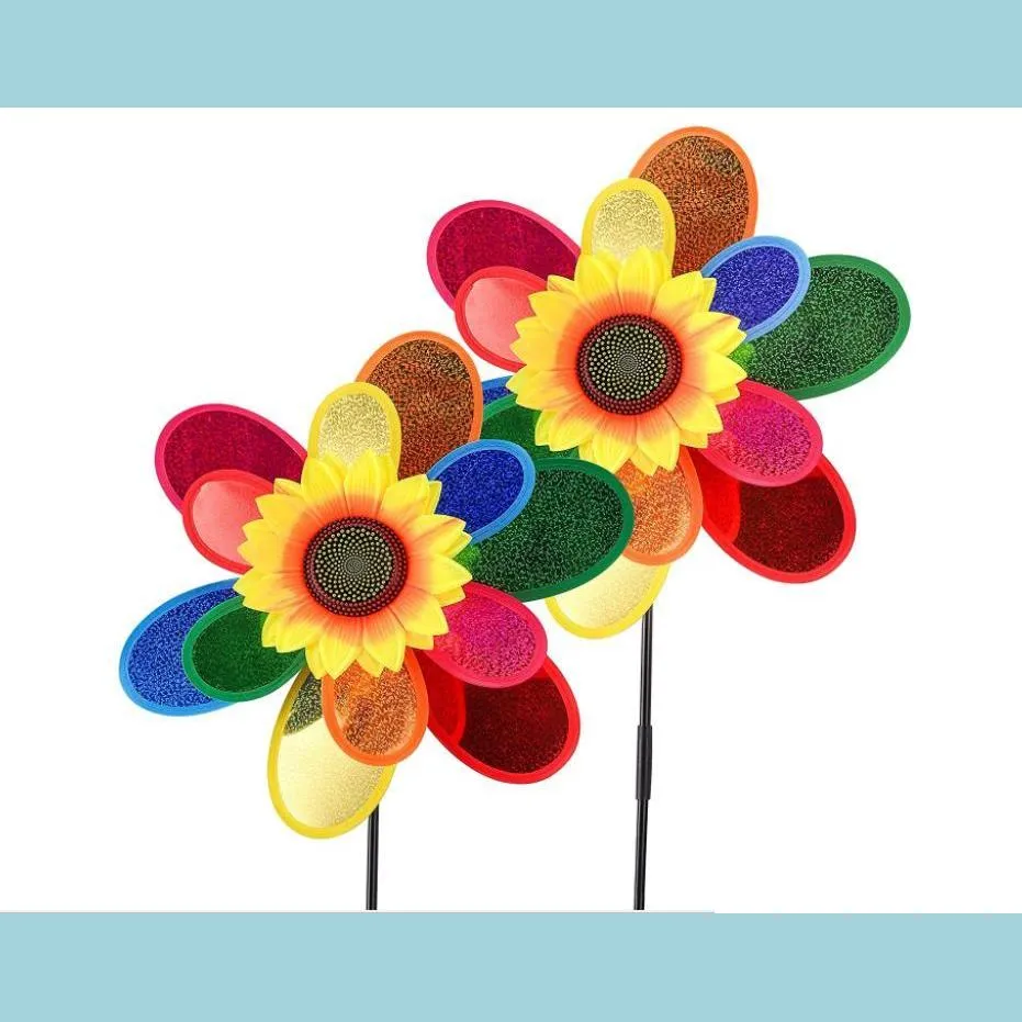 Tuindecoraties regenboog pinwheels zonnebloem whirligig wind spinner groot windmill speelgoed voor tuin gazon kunst decor baby kinderen speelgoed drop dhrmb