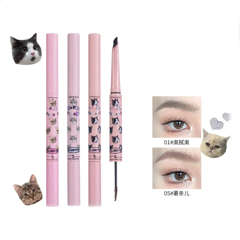 Eyebrow Enhancers FLORTTE Flower Loria Durable Waterproof Novice Double-ended Blade Eyebrow Pencil Dyed Eyebrow Cream 231118