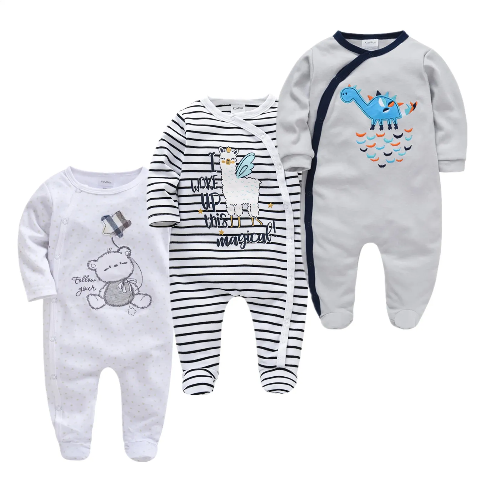 Pyjamas De Baby Overall geboren 3PCS Baumwolle Infant Jungen Pyjamas Frühling Cartoon Nachtwäsche Langarm Mädchen Pyjama Hause Tragen 231117
