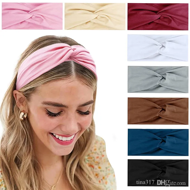 17Colors Solid Twist Sport Fashion Yoga Stretch Pannband Kvinnor Turban Bandana Head Wrap Hair Accessories 0275