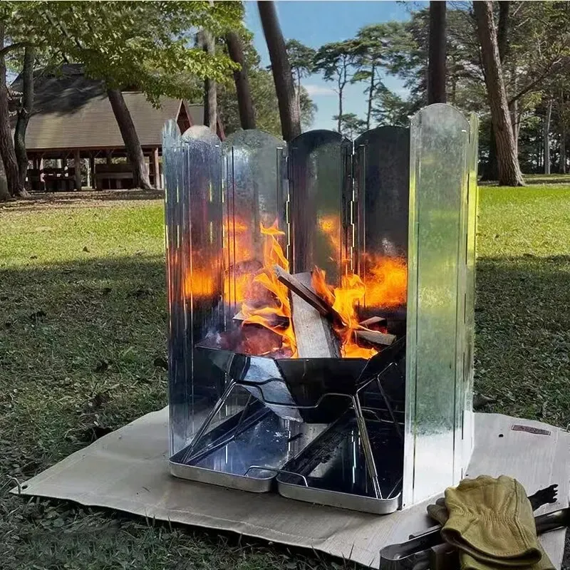 Tire Table 30" Large Outdoor Stove Windscreen - Powder Coated Aluminum, Folds Flat, Includes Carry Bag