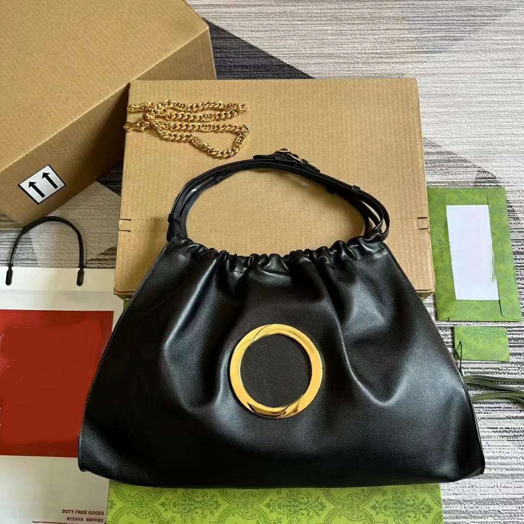 Luxe Designer Blondie Hobo Schoudertassen Zwart Echt Kalfsleer Baguette Tas Goudkleurige Hardware Hasp Ronde In elkaar grijpende Letter Handtassen Trekkoord Handvat Portemonnee