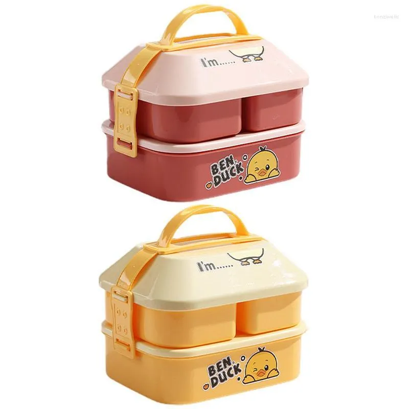 Dinnerware Sets Portable Lunch Box With Handle Cartoon Thermal Picnic Bento School Student Tableware Storage Container