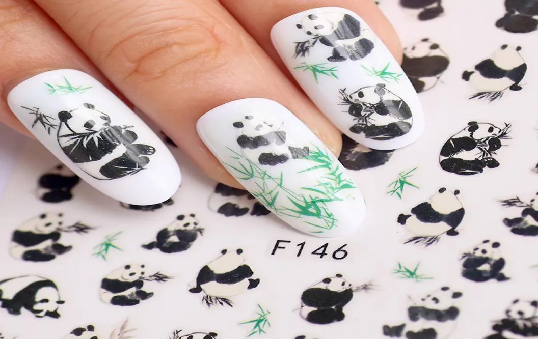 Aufkleber Abziehbilder 1 Stück 3D Superdünne Nagelspitzen Kunstkleber Maniküre Dekoration Panda Bambus Wraps F1462030925