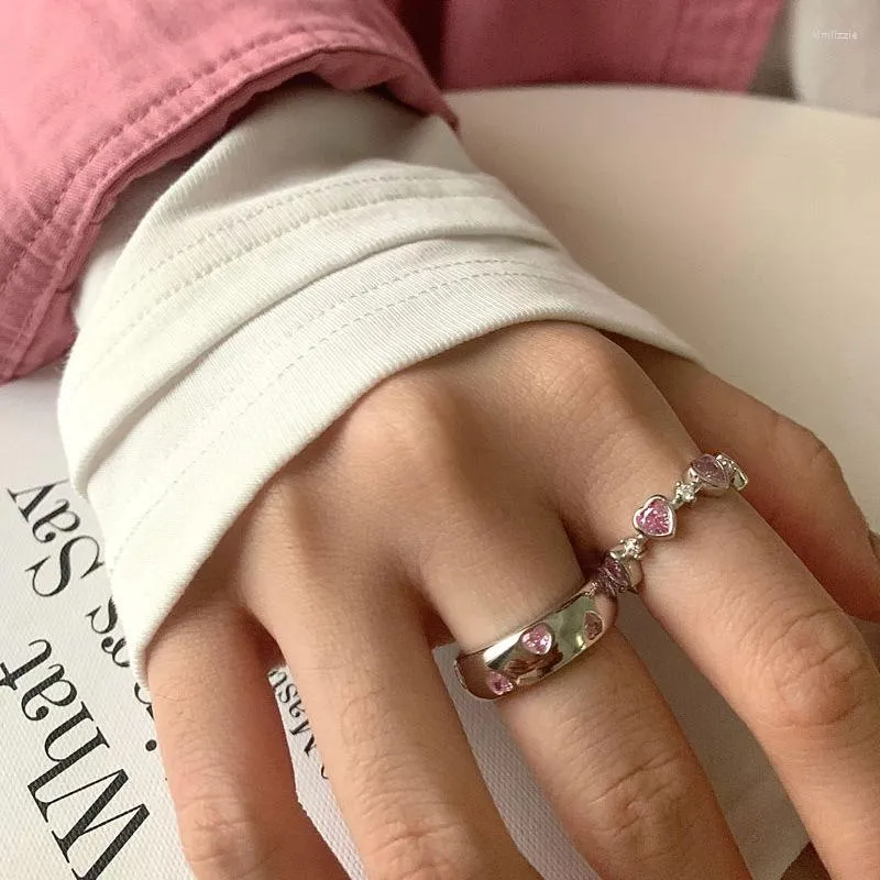 Cluster-Ringe VENTFILLE 925 Sterlingsilber-Liebes-Herz-Rosa-Zirkon-Ring für Frauen-Mädchen-Geschenk Y2K Netter koreanischer Schmuck-Tropfen