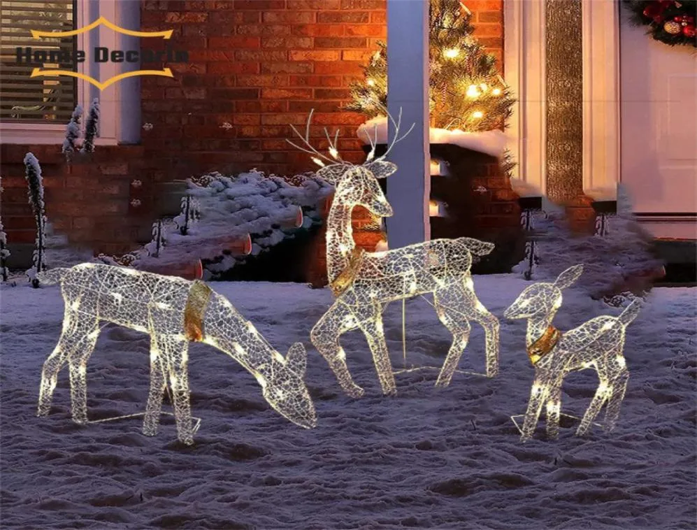 Décoration de fête 3pcs Noël en fer forgé cerf LED lumière rougeoyante jardin wapiti statue extérieure cour renne ornement de Noël maison déc6446585