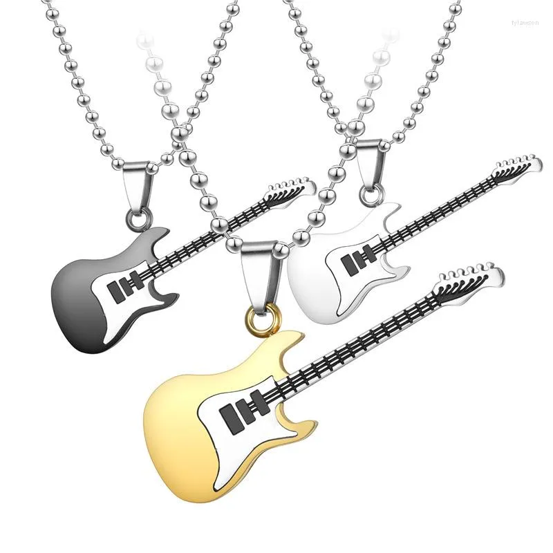 Pendant Necklaces Stainless Steel Guitar Couple Necklace For Men Women Musical Instrument Beads Chain Fashion Jewelry Gift