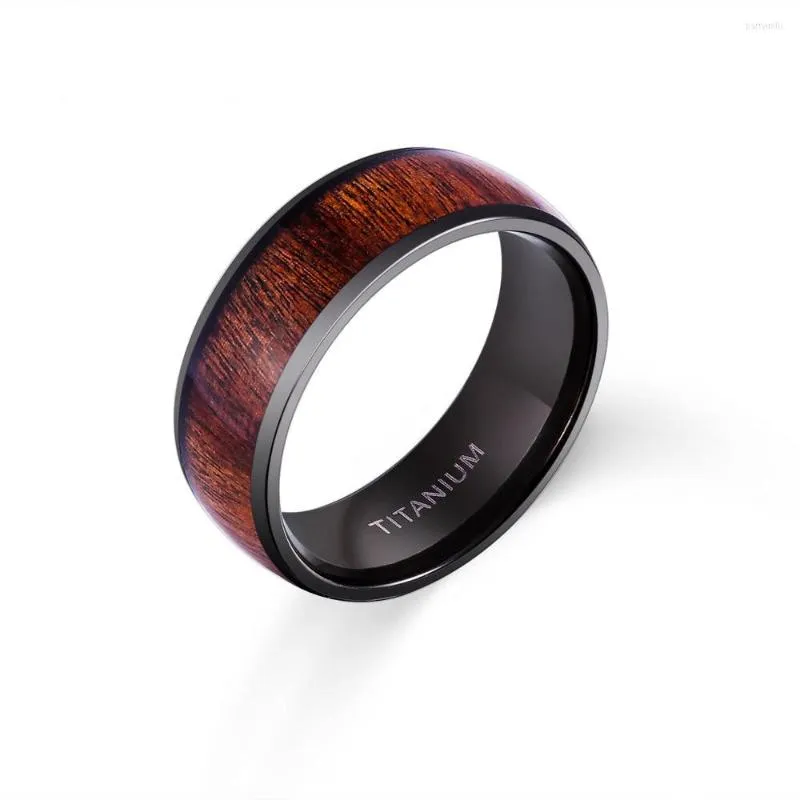 Cluster Rings Design Vantage 8mm Black Plating Solid Titanium Ring for Man Fashion Jewelry Band Inlay Wood Dome US Size 6-13