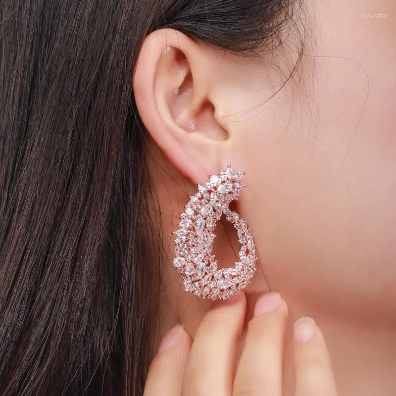 Hoop Earrings Golden Naiya Sparking Cubic Zirconia Silver Color Women Big Flower For Brides Wedding Jewelry Accessories CZ416