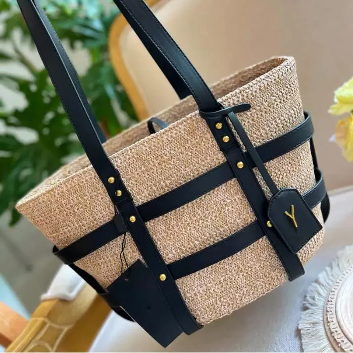 Beach Bags Women Designer Straw Plaited Rsaffia Woven Tote Bag Busket Handbag Casual Summer Beach Large capacity Handbags Womens Shopping Bagss 30cm