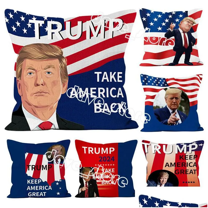 Kuddefodral 2024 Trump -kampanj Personligt linne dubbelsidig tryckkudde 45x45cm Drop Delivery Home Garden Textil Dhgarden Dhnbl