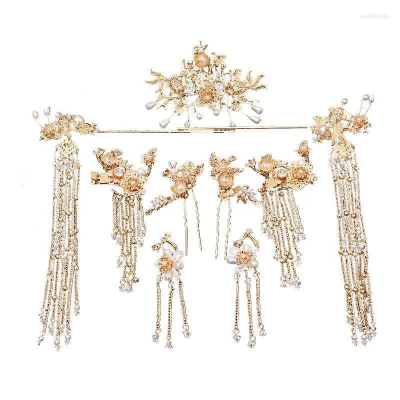 Headpieces 2023 Hoofdtooi Bride Bruidspeld Traditionele Chinese haarspeld Golden Comb Wedding Haaraccessoires