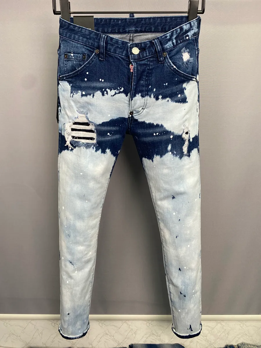 بنطلون جينز DSQ للرجال DSQ2 Coolguy Jeans Hip Hop Rock Moto Design Motureded Straight Denim DSQ2 Gray Jeans 838