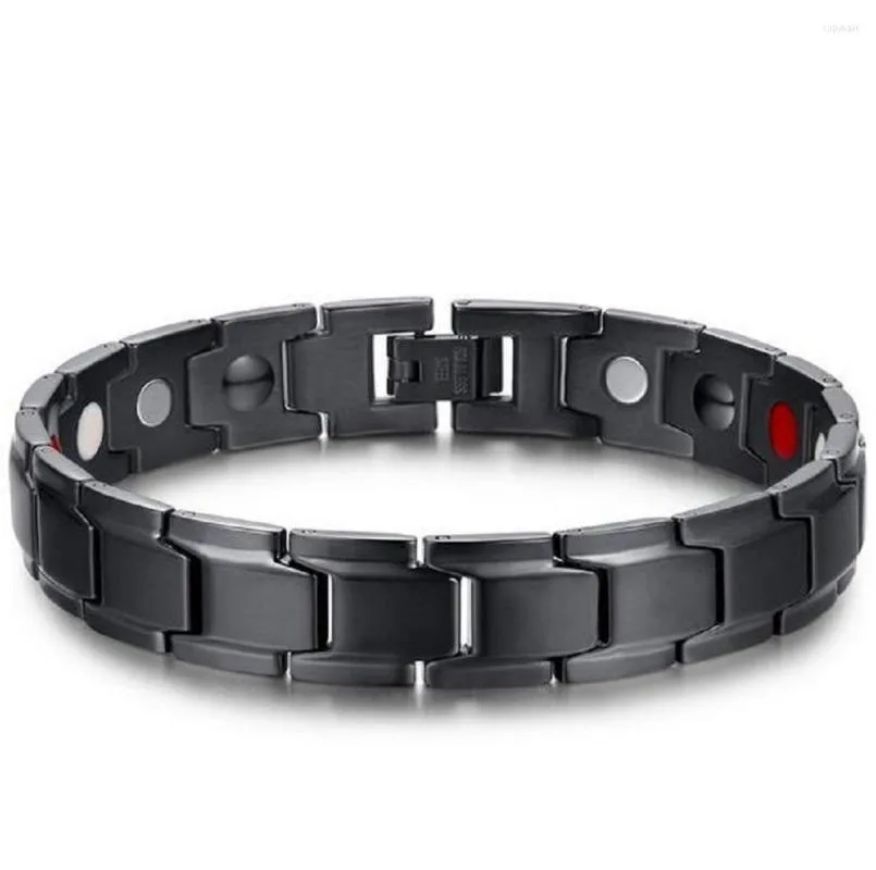 Bracelets à maillons Haute Geade EMF Protection Quantum Energy Bracelet-Bracelet en acier inoxydable magnétique avec pierres de soins de santé pour hommes Charme