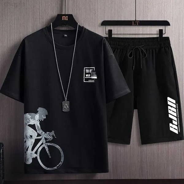 Sport été survêtement de sport hommes costume respirant à manches courtes Shorts ensembles hommes mode Harajuku 2 pièces vêtements de sport 220708 2 KGME