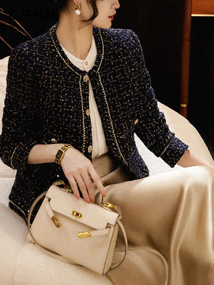 Veste Blazer Femme En Tweed Fin - Courte, Col Rond, Manches Longues, Pour Printemps/automne Décontracté