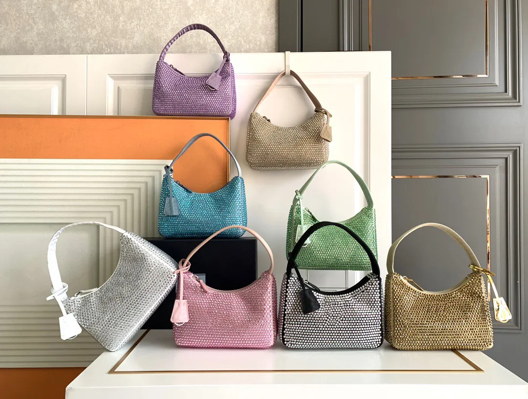 Hobo-Umhängetaschen, Designer-Handtasche, Umhängetasche, Luxus-Nylon-Geldbörse, Achseltasche, Geldbörse, Nylon-Diamant, klassische Damentasche mit weitem Reißverschluss-Design. Markentaschen