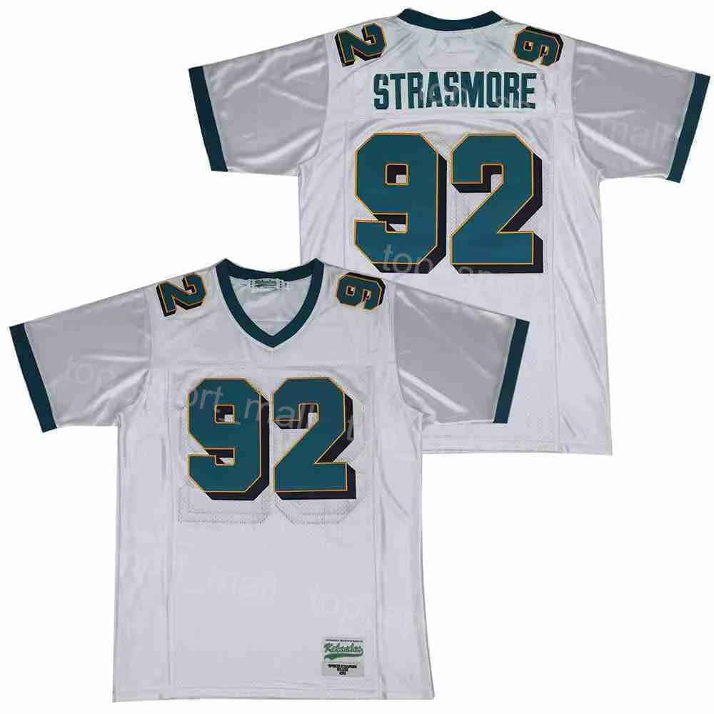 Fútbol de película 92 Spencer Strasmore Jersey Miami Ballers Show de televisión Rock College Color White Breatable All Pechero cosido para fanáticos del deporte Uniforme transpirable Uniforme