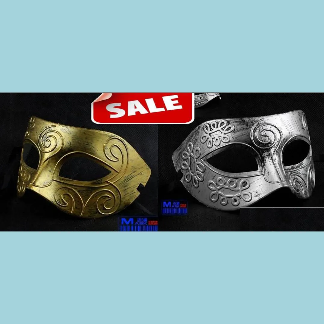 Party Masks Antique Roman Greek Fighter Men Mask Venetian Mardi Gras Masquerade Halloween Costume Half Face Props Gold Sier Dhitz