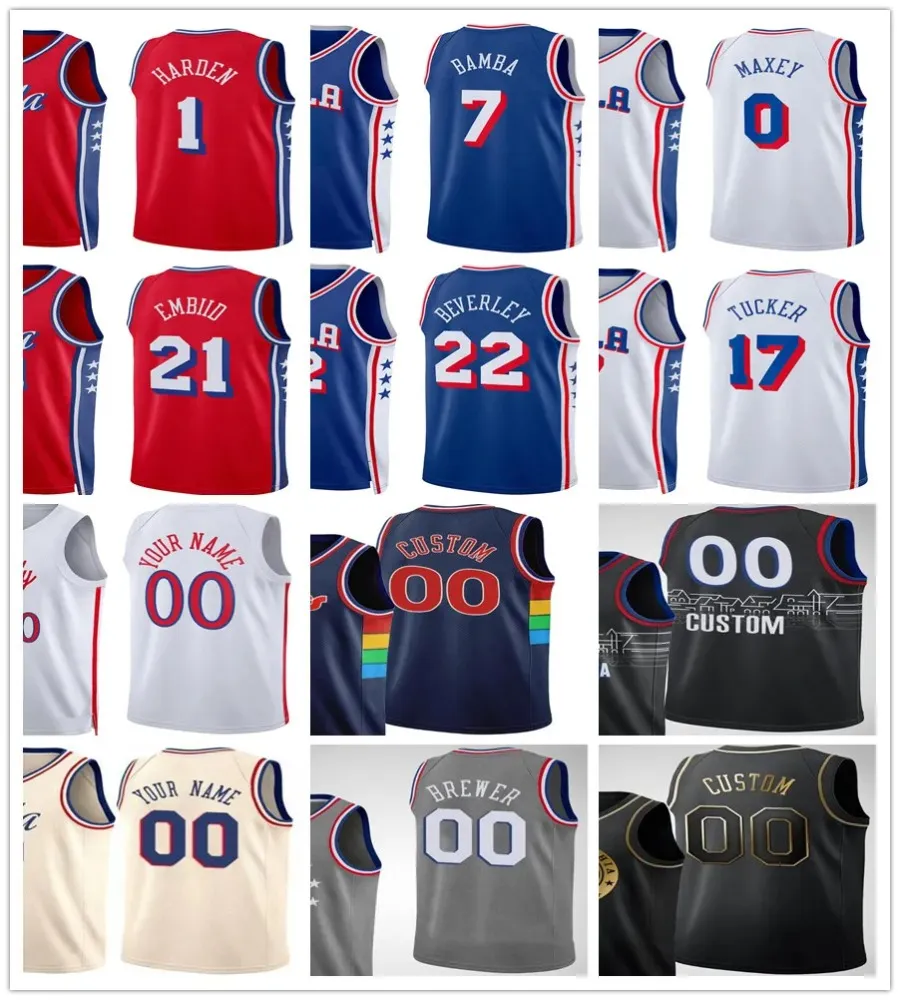 James Harden Joel Embiid 2023/24 City Youth Basketball Jersey Patrick Beverley Tyrese Maxey Tobias Harris Mo Bamba Kelly Oubre Jr. Paul Reed Navy White Blue Blue Jersey