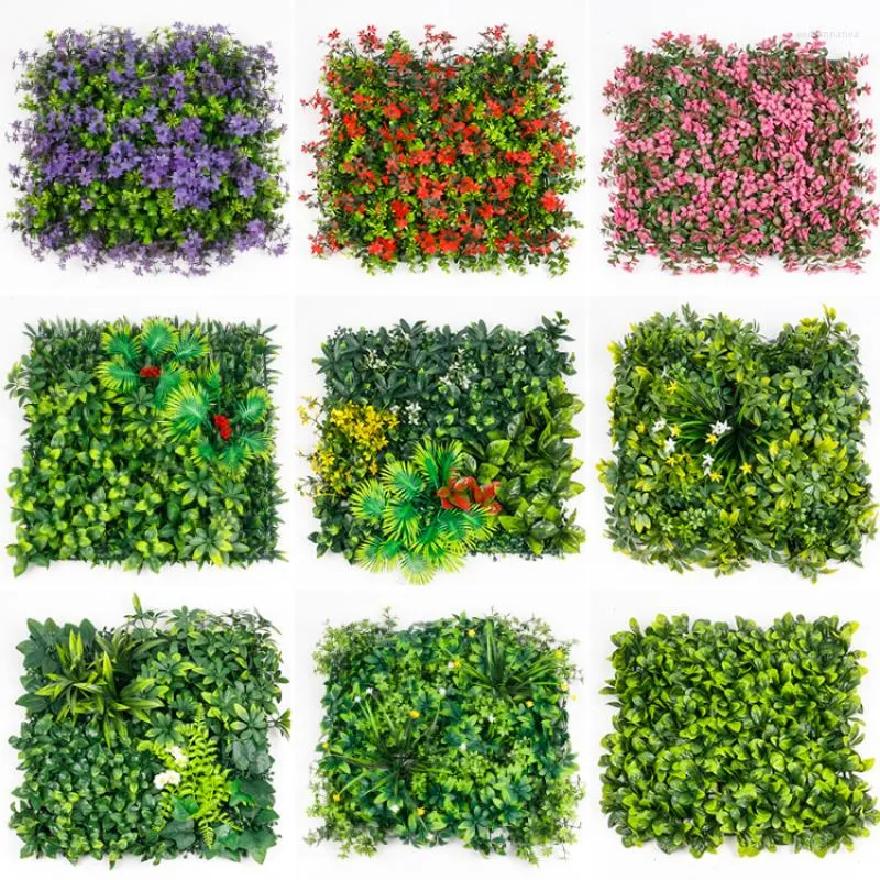 Dekorativa blommor 50 50 cm 3D Bakgrund Växtvägg inomhus Dörrstep Shop Garden Landscaping Decoration Green Artificial False Lawn