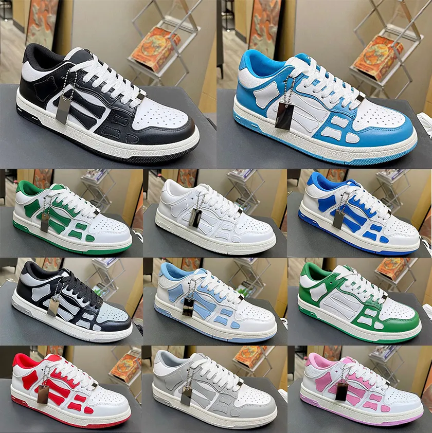 Designer Chaussures de course Hommes Femmes Bones Baskets En Cuir De Luxe Baskets Squelette Bleu Rouge Blanc Noir Vert Gris Rose chaussure de couple pour Hommes et Femmes