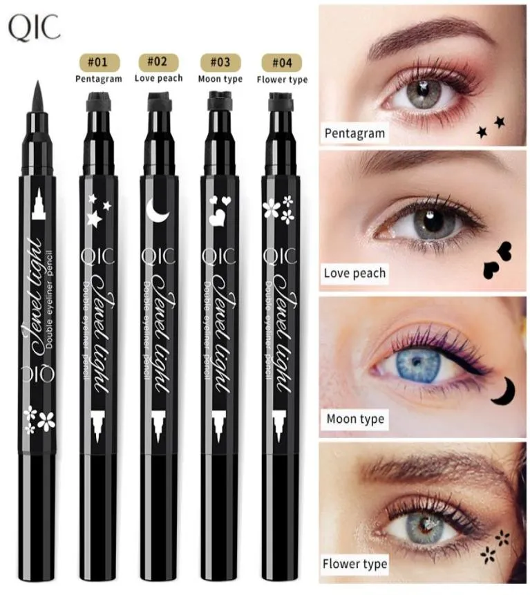 QIC 2 w 1 płyn Mat Eyeliner Stamp Pen cienkie uszczelnienie skrzydła Czarna długotrwała oko ołówek Oczy Makeup 02089968460