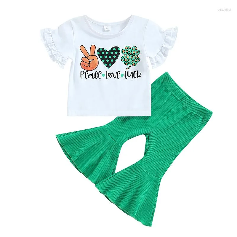 Completi di abbigliamento Mababy 6M-4Y Giorno di San Patrizio Nato Toddler Kid Vestiti per bambini Clover Letter Print T-shirt Pantaloni svasati Abiti Estate