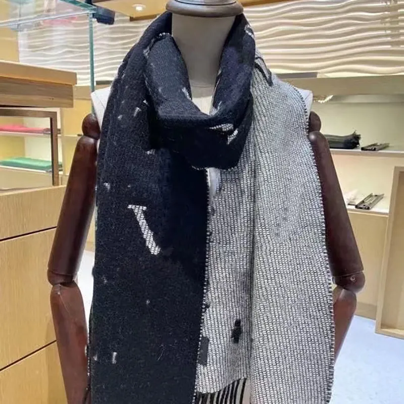 Klassieke designer sjaal heren geruite sjaals heren en dames winter zwart grijze letters luxe sjaal borduurlabel kasjmier sjaals warme omslagdoek zijden sjaal