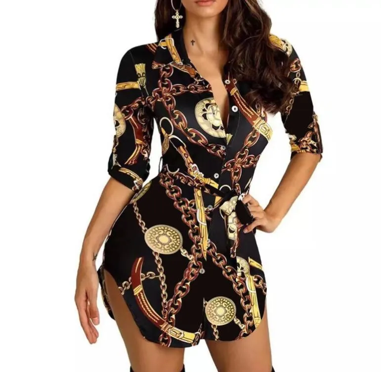 Robe de créateur pour femmes, chemise, mode, Sexy, couleur unie, jupe courte, simple boutonnage, manches évasées