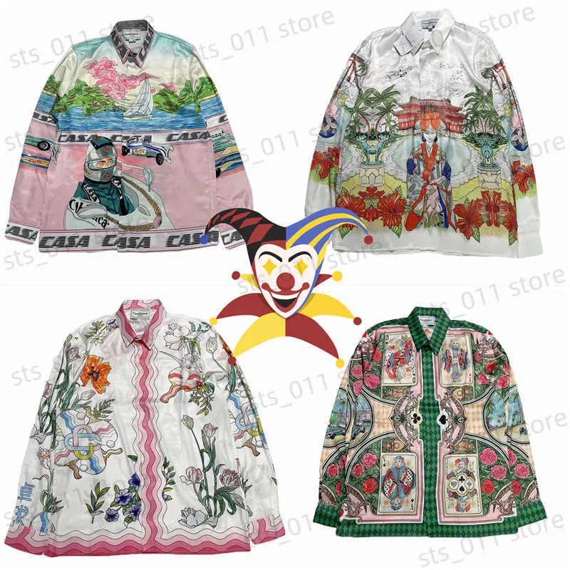 Casual shirts voor heren Casablanca Silk Hawaiian Shirt Men Women 1 1 Hoogwaardige lange mouwen T-shirt Shirts Beach Tees T230419